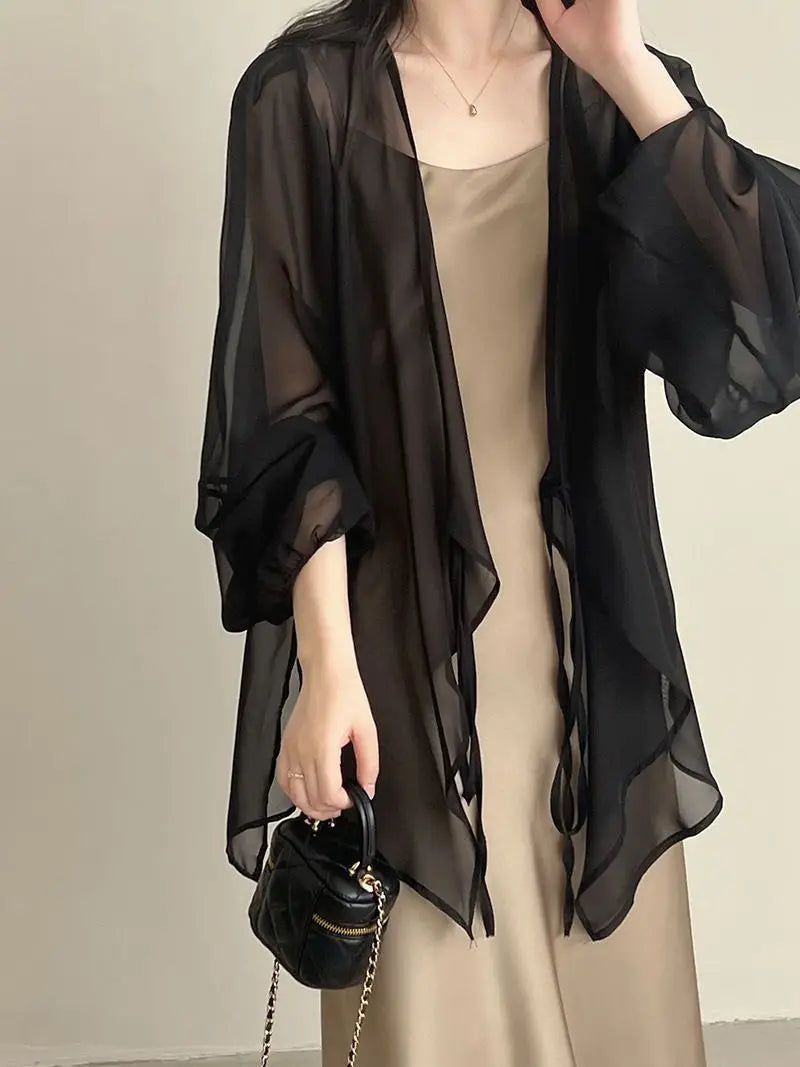Loose Long Sleeve Open Stitch Korean Chiffon blouse