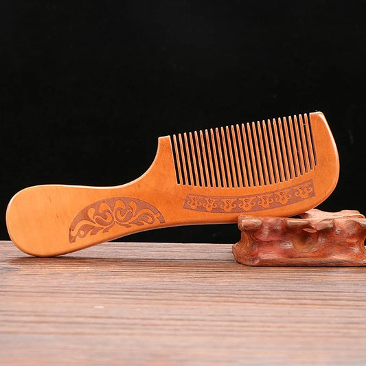Natural Peach Wood Hair Comb Close Teeth Anti-static Brash