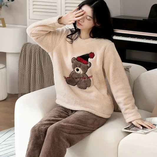 Thickened Warm Large Size Padded Fall Pajamas Set