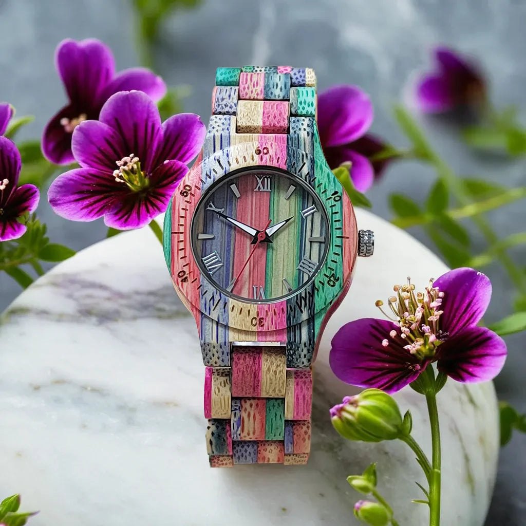 Elegant Colorful Bamboo Wooden Quartz Wood Wristwatches