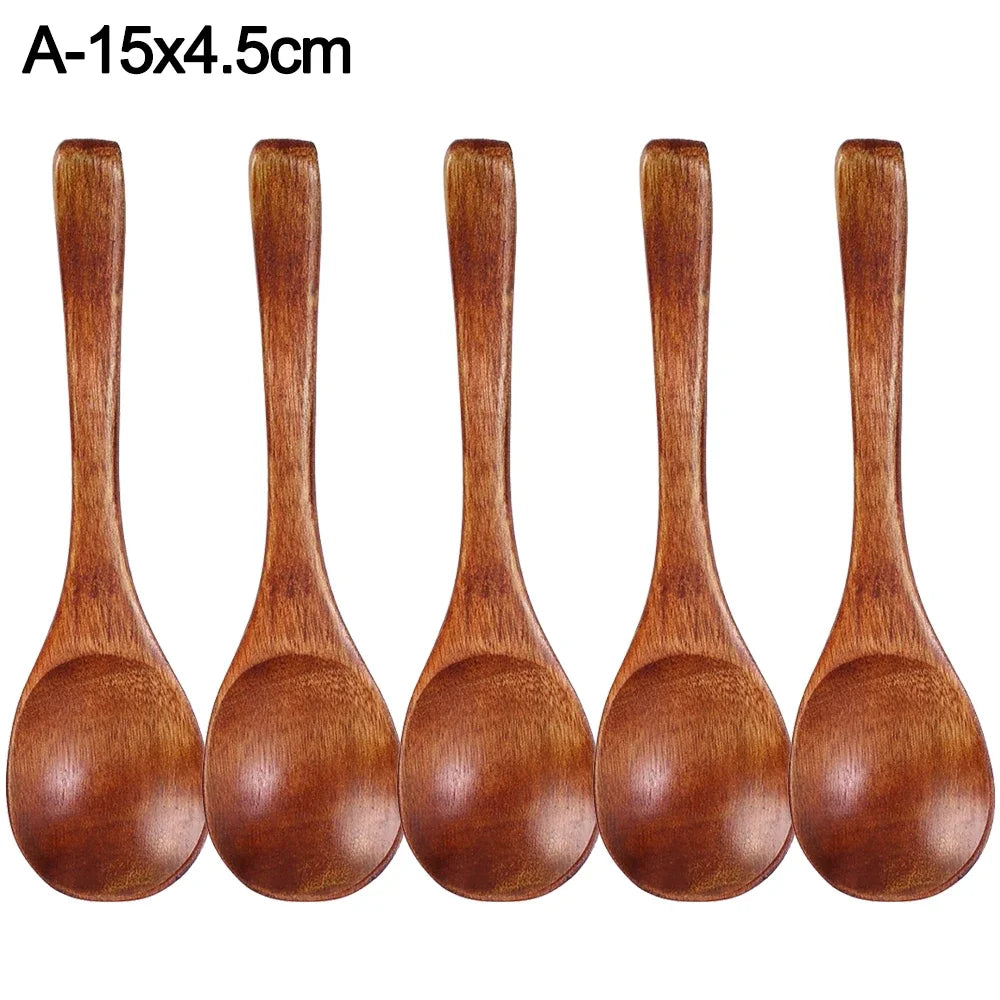 10/1Pcs Wooden Spoon Long Hand Soup Scoops Kitchen