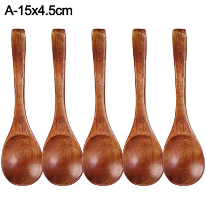 10/1Pcs Wooden Spoon Long Hand Soup Scoops Kitchen