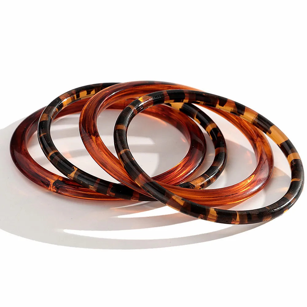 Leopard Thin Round Acrylic Bangles Resin Geometric Stackable Bracelets