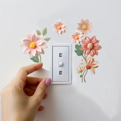 Beautiful flowers Switch Wall Sticker PVC Removable Waterproof sticker