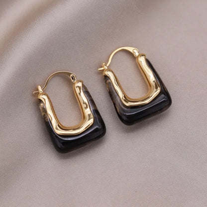 Korean design 14K gold plated round amber resin earrings