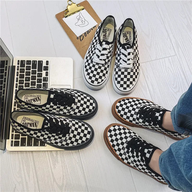 Plaid Canvas Unisex Breathable Sports Sneakers