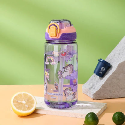 600ml Cartoon Animal Water Bottle Portable Safety Lock Cute Straw Cup