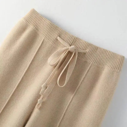 Merino Wool Knitted Wide Leg Soft Warm Cashmere Knit Trousers