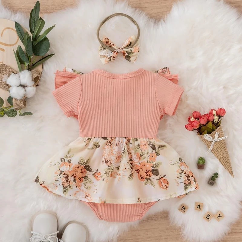 Baby Girl Bowknot Striped Jumpsuit Cotton Dress