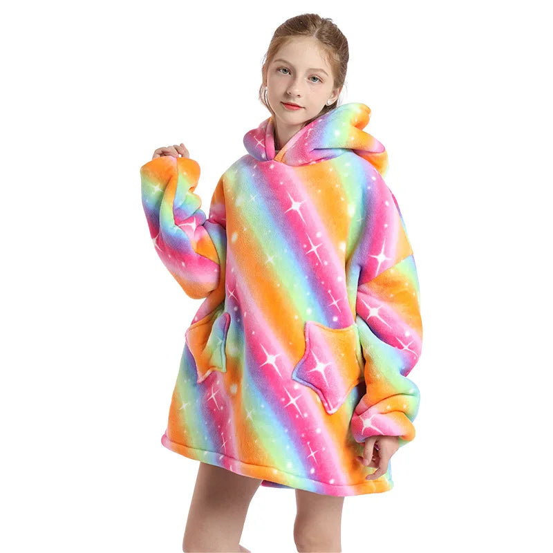 Kids Hoodie Oversized Blanket with Sleeves Panda Giraffe Kigurumi Sweatshirt