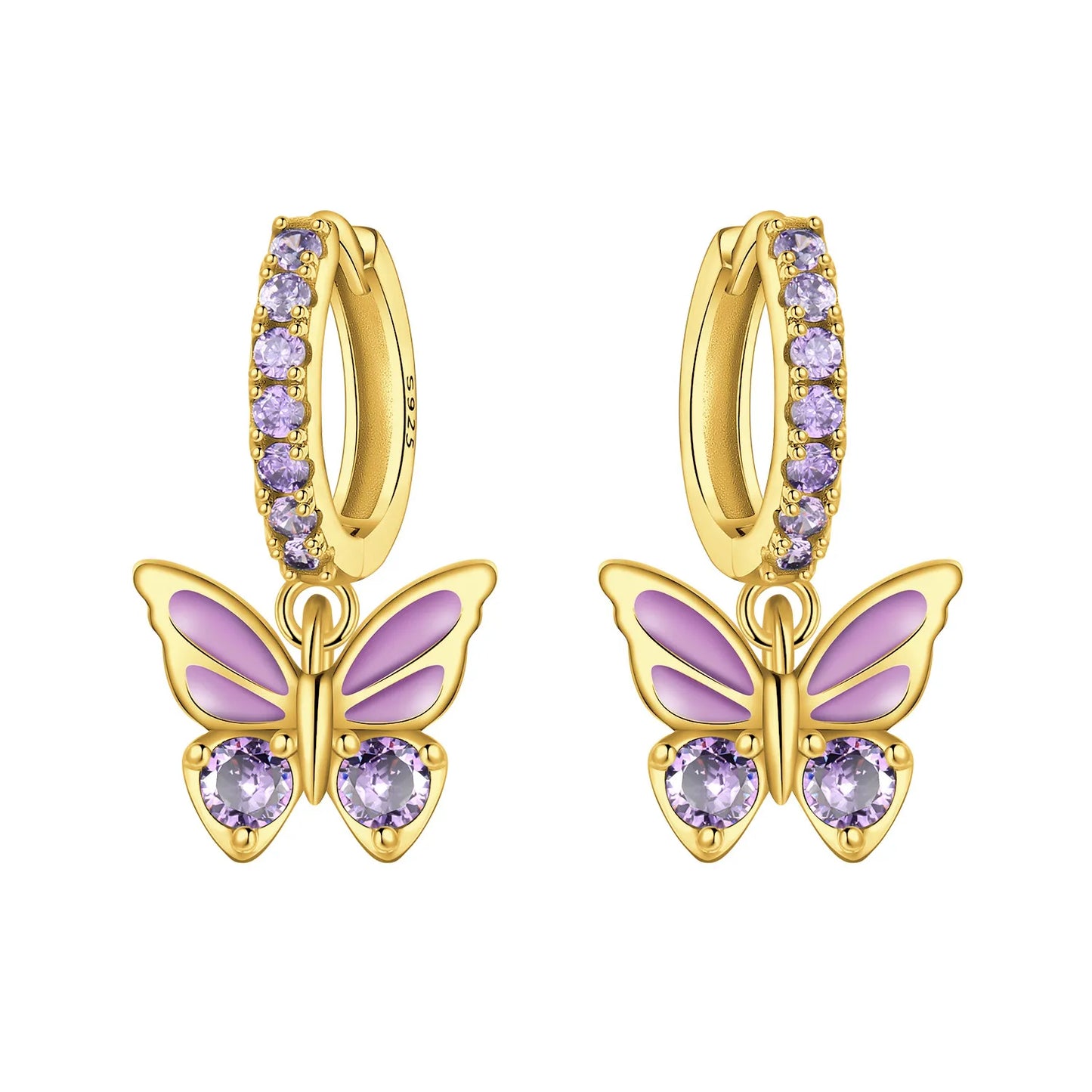 S925 Sterling Silver Zircon 18K Gold Lining Vintage Hoop Earrings