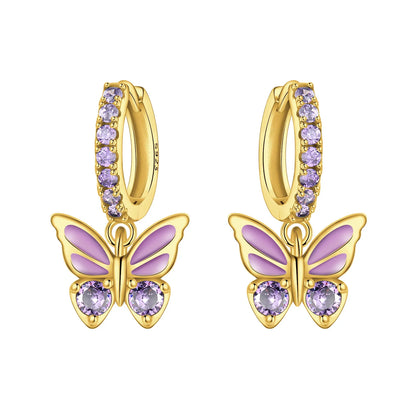 S925 Sterling Silver Zircon 18K Gold Lining Vintage Hoop Earrings