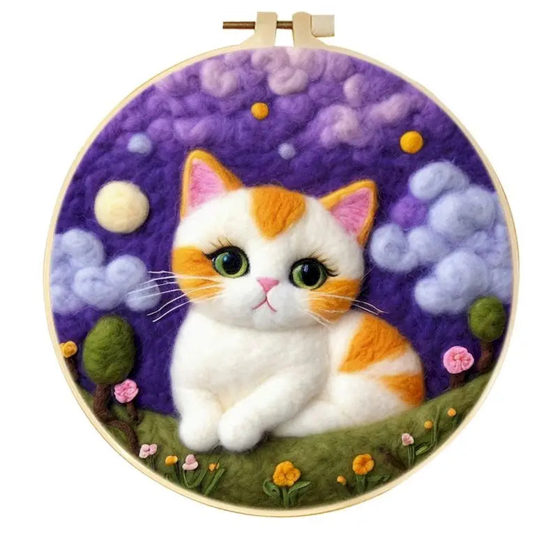 CHENISTORY Diy Poke Wool Felt Animals Cat Wool Needle Felt Set
