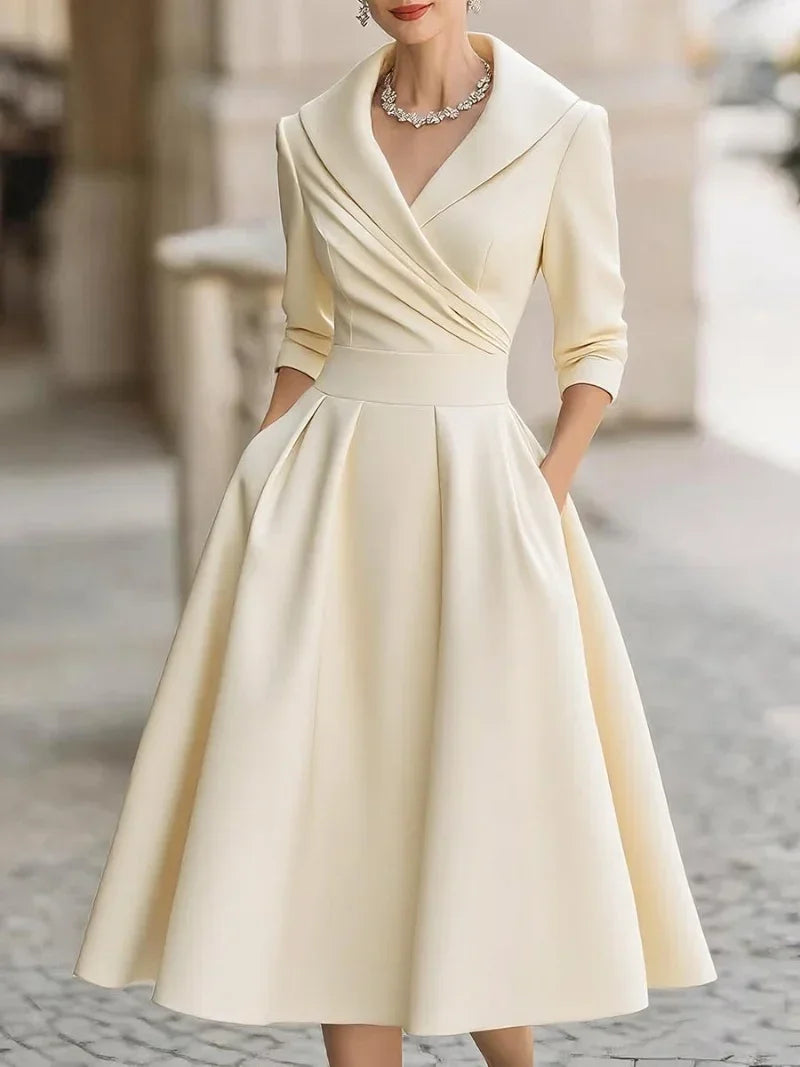 Cross pleated waist A-shaped dress