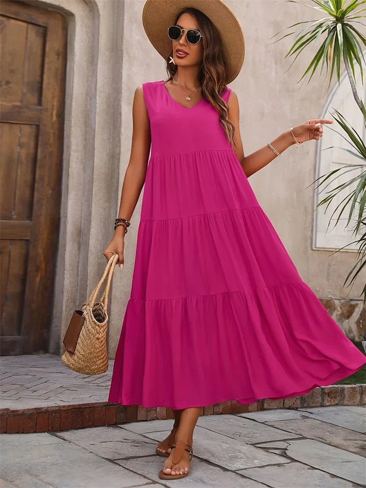 Casual Long Dresses V-neck Loose Dress