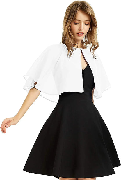 Thin White Chiffon Cape Short Sleeve Cover Up Elegant  Bolero Jacket