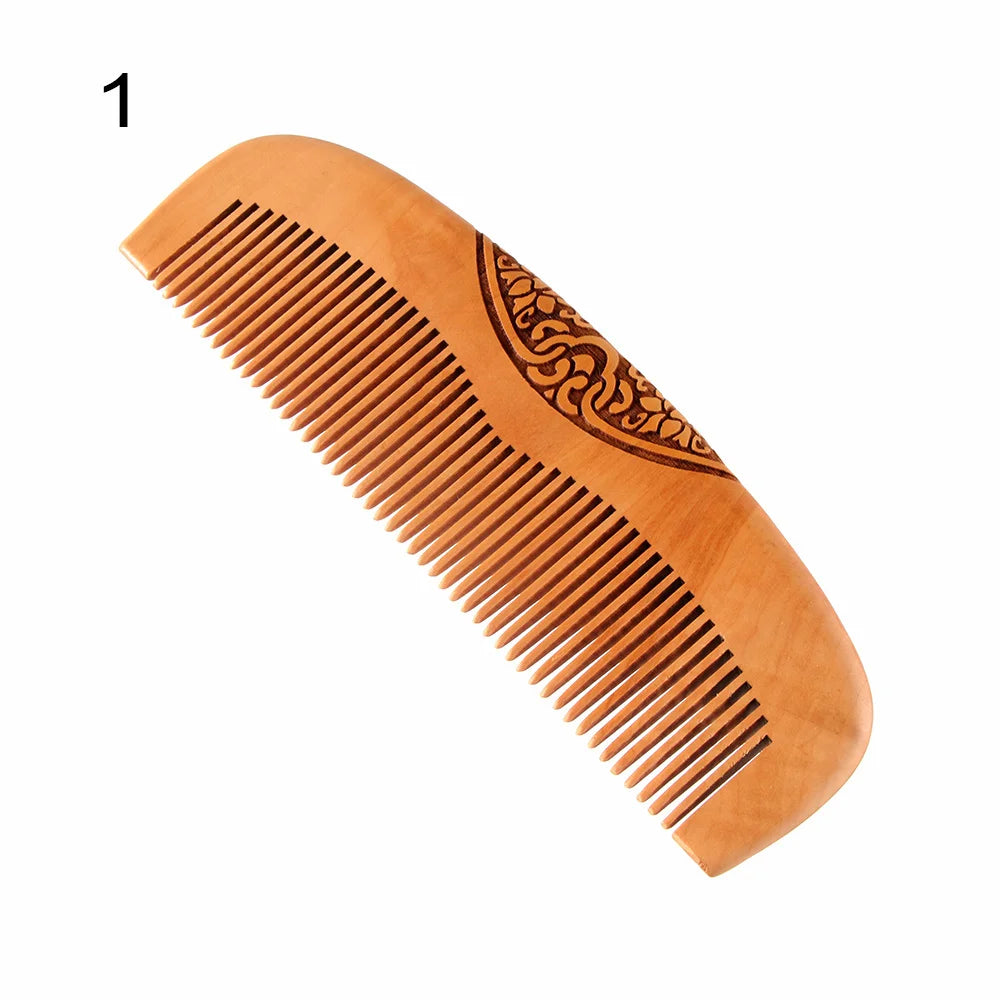 مشط خشبي طبيعي من خشب الخوخ، أسنان قريبة ومضادة للكهرباء الساكنة