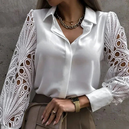 V-neck Lace Sleeve Cut-out Blouse