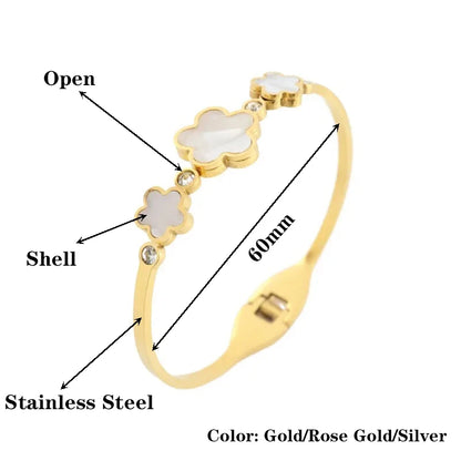 Shell Five-Leaf Flower Stainless Steel Bracelet