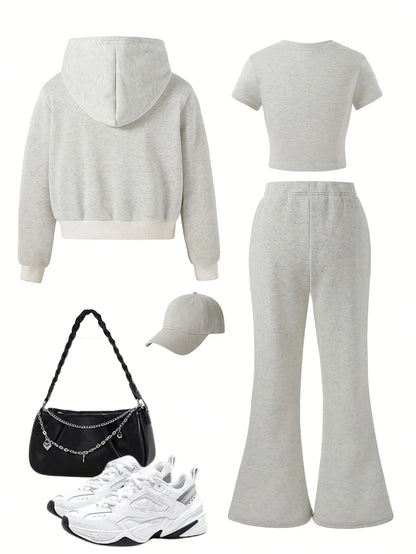 Autumn and Winter Thickened Hooded Zip-Up Jacket + "New York" Printed Set