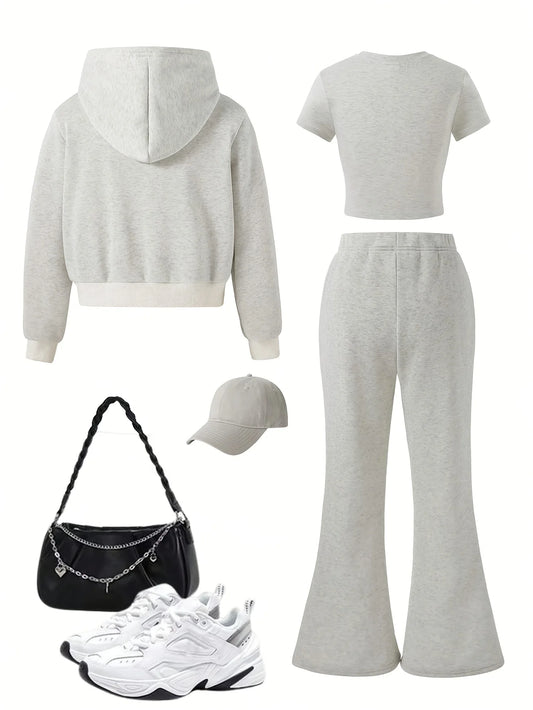 Autumn and Winter Thickened Hooded Zip-Up Jacket + "New York" Printed Set