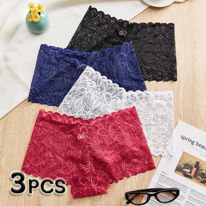 3PCS Mid-waist Lace Sexy Underwear Lingerie