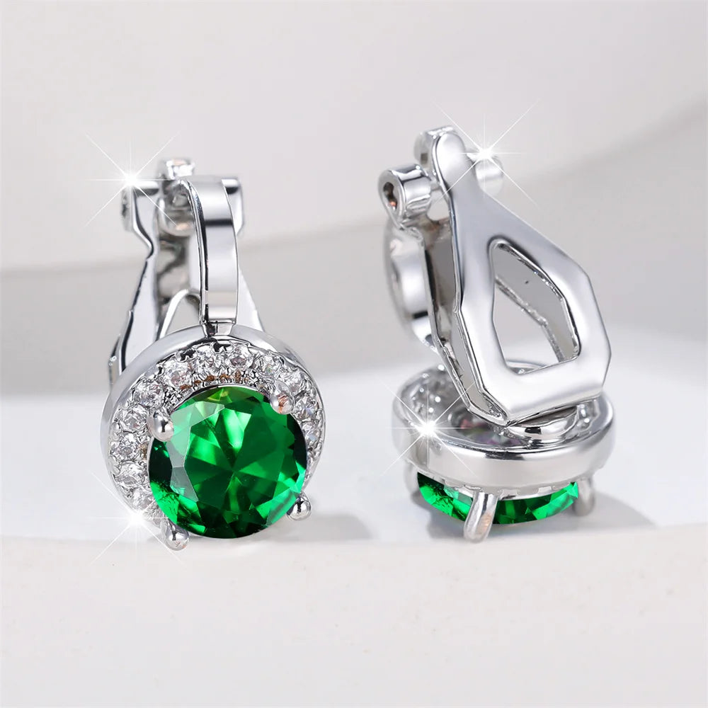 Mystic Rainbow Crystal Round Stone Clip Earrings