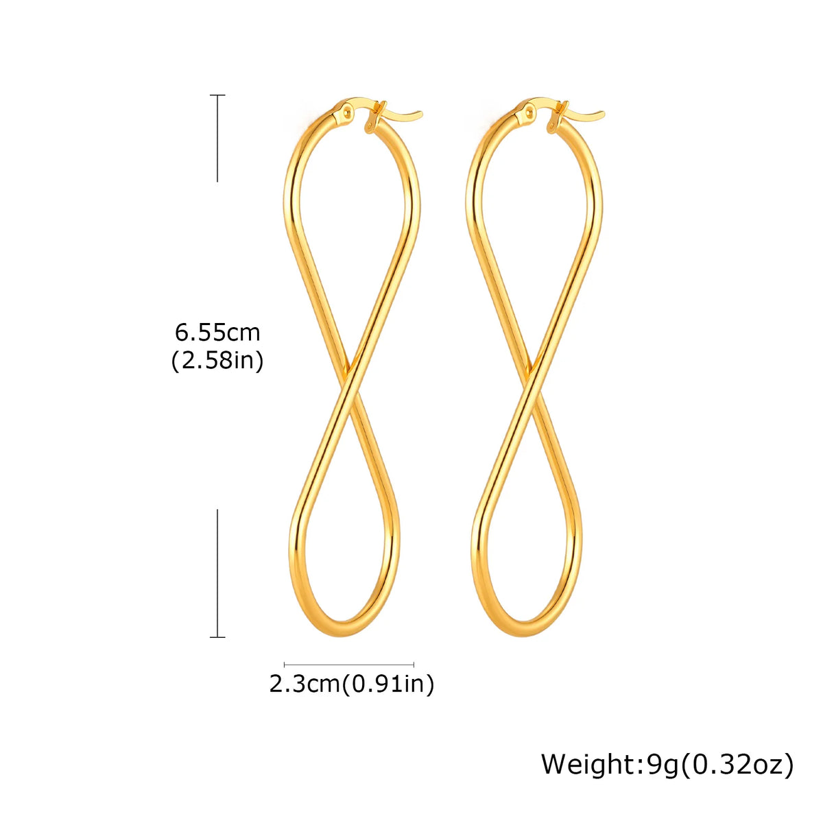 Twisted Infinity 18K Gold Plated Stainless Steel Trendy Minimalist Geometric Hoop Earrings