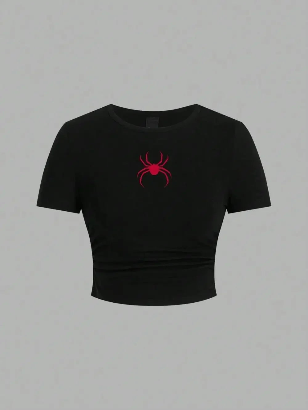 Simple Red Spider Printing Crop Tops Street Slim-fit T-Shirt