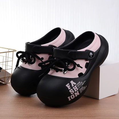 Chunky Platform Flat Striped Closed Toe Thick Slippers