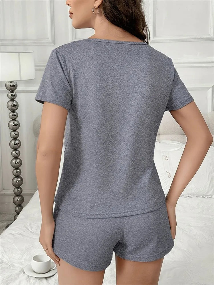 Cute smile face Print Short Sleeve Soft Cotton Pajamas Set