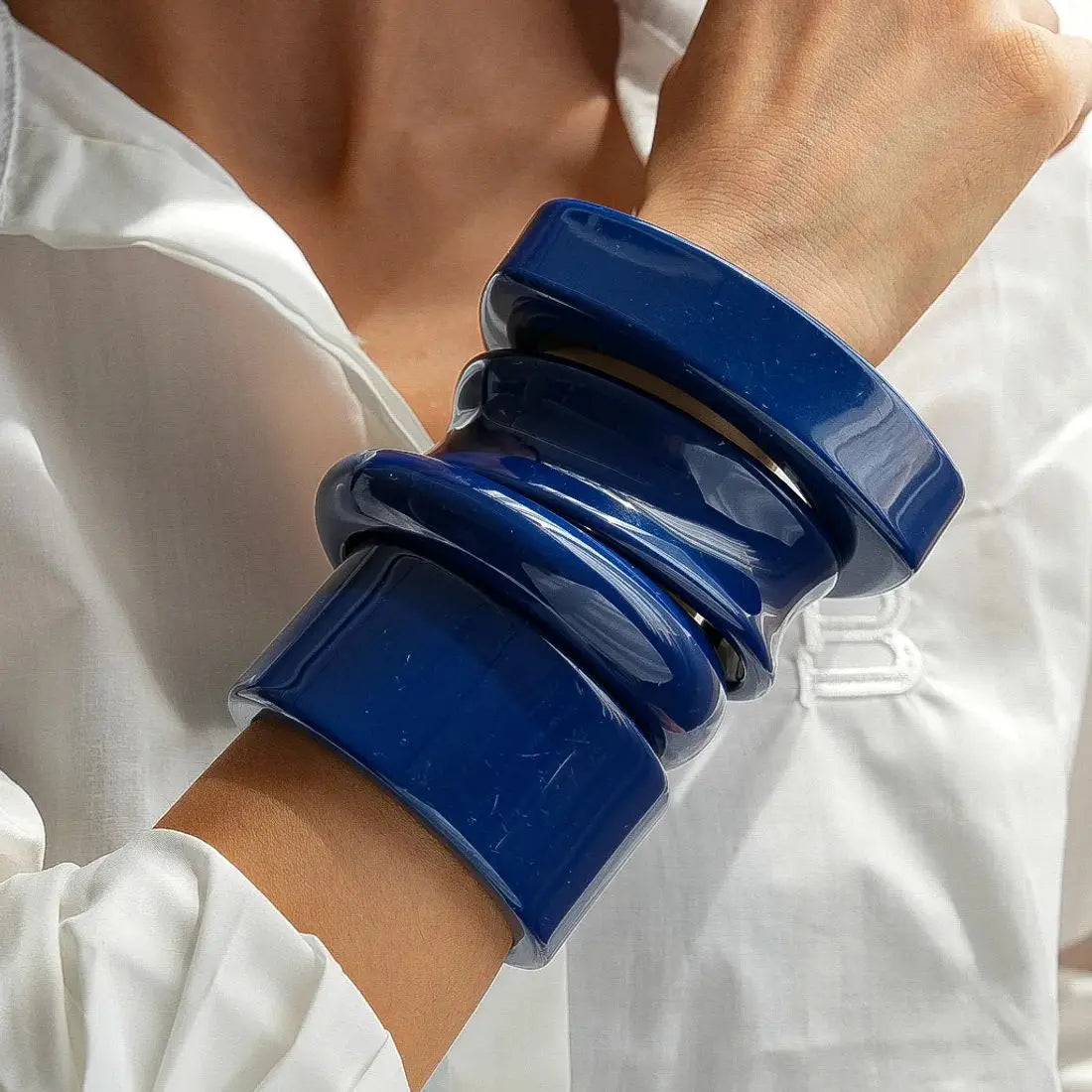 Geometric Blue Acrylic Resin Bangles Exaggeration Punk Cuff Wide Bangles Bracelets