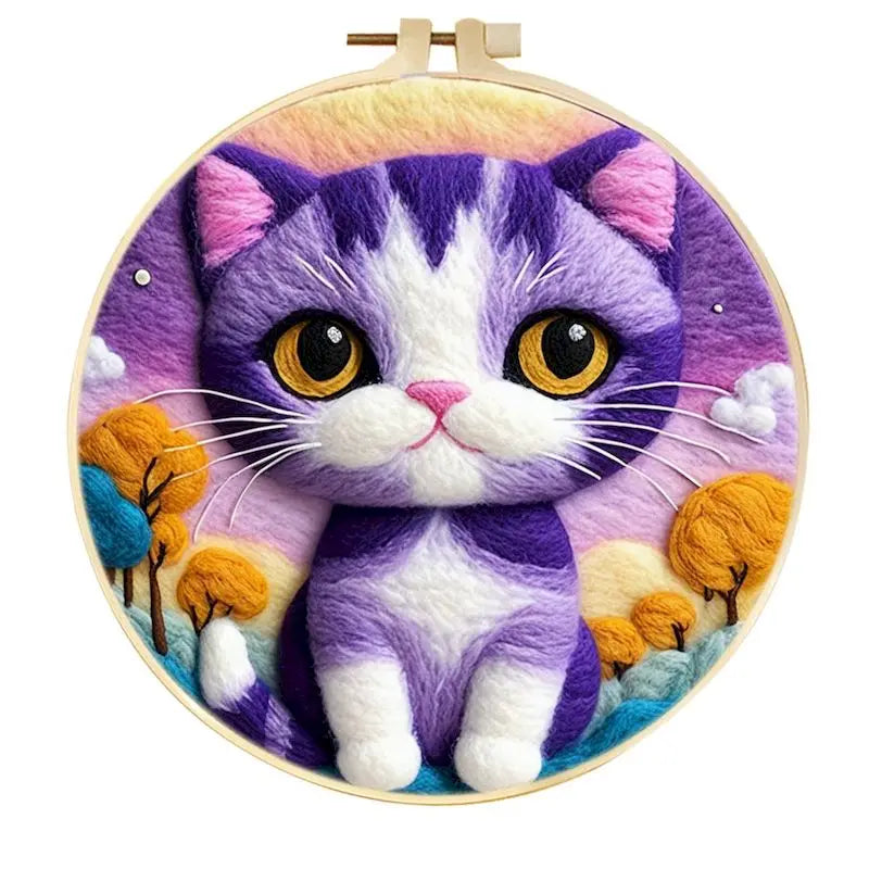 CHENISTORY Diy Poke Wool Felt Animals Cat Wool Needle Felt Set