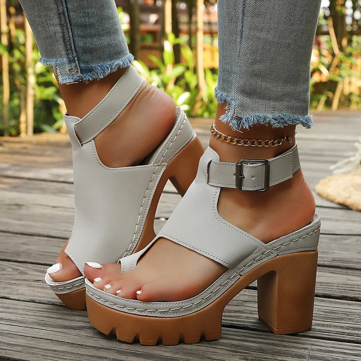 High Heel Thick Heel Open Toe Casual Plus Size Sandals