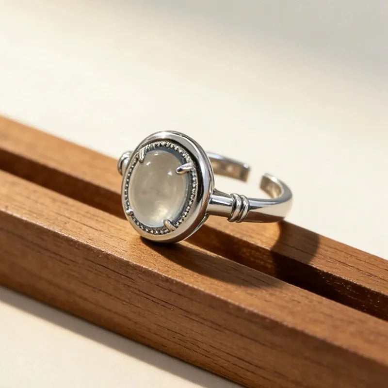 925 Sterling Silver Sparckling Moonstone Minimalist Handmade Ring