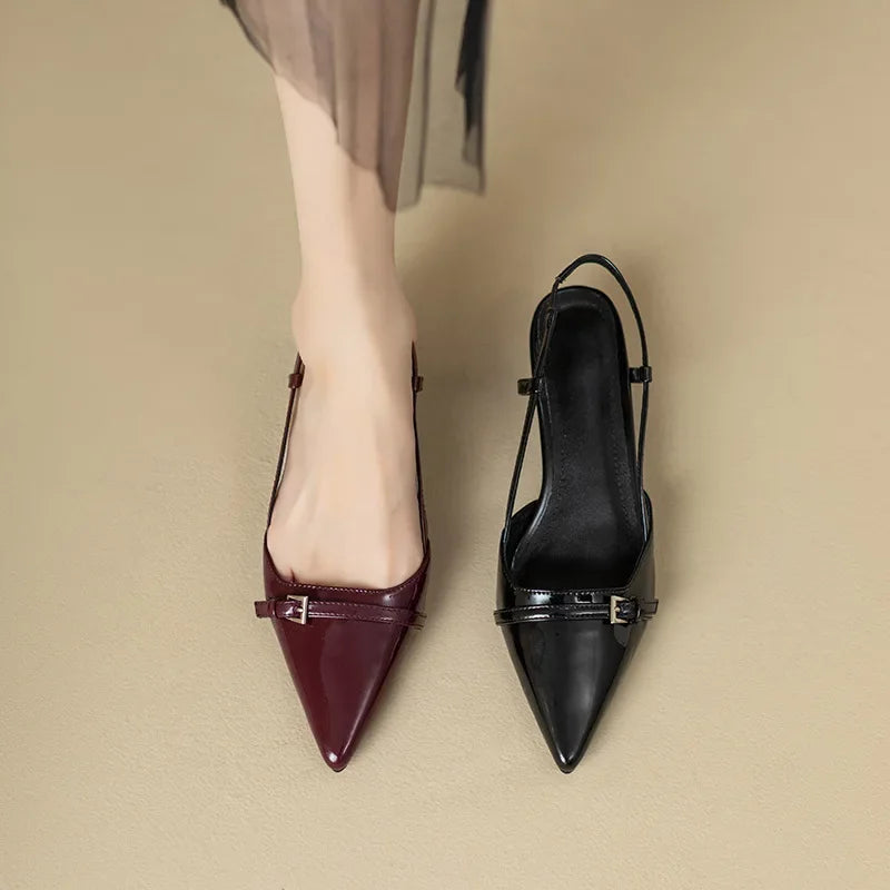 Leather Mid-heel Overhead Skinny Heel Shoes