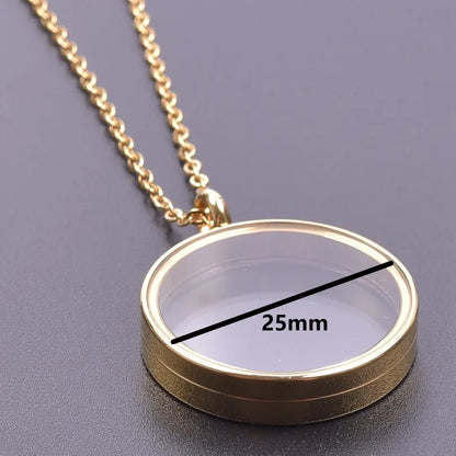 1Pc 10-45mm Round Memory Coin Bezel Locket Pendant Necklaces