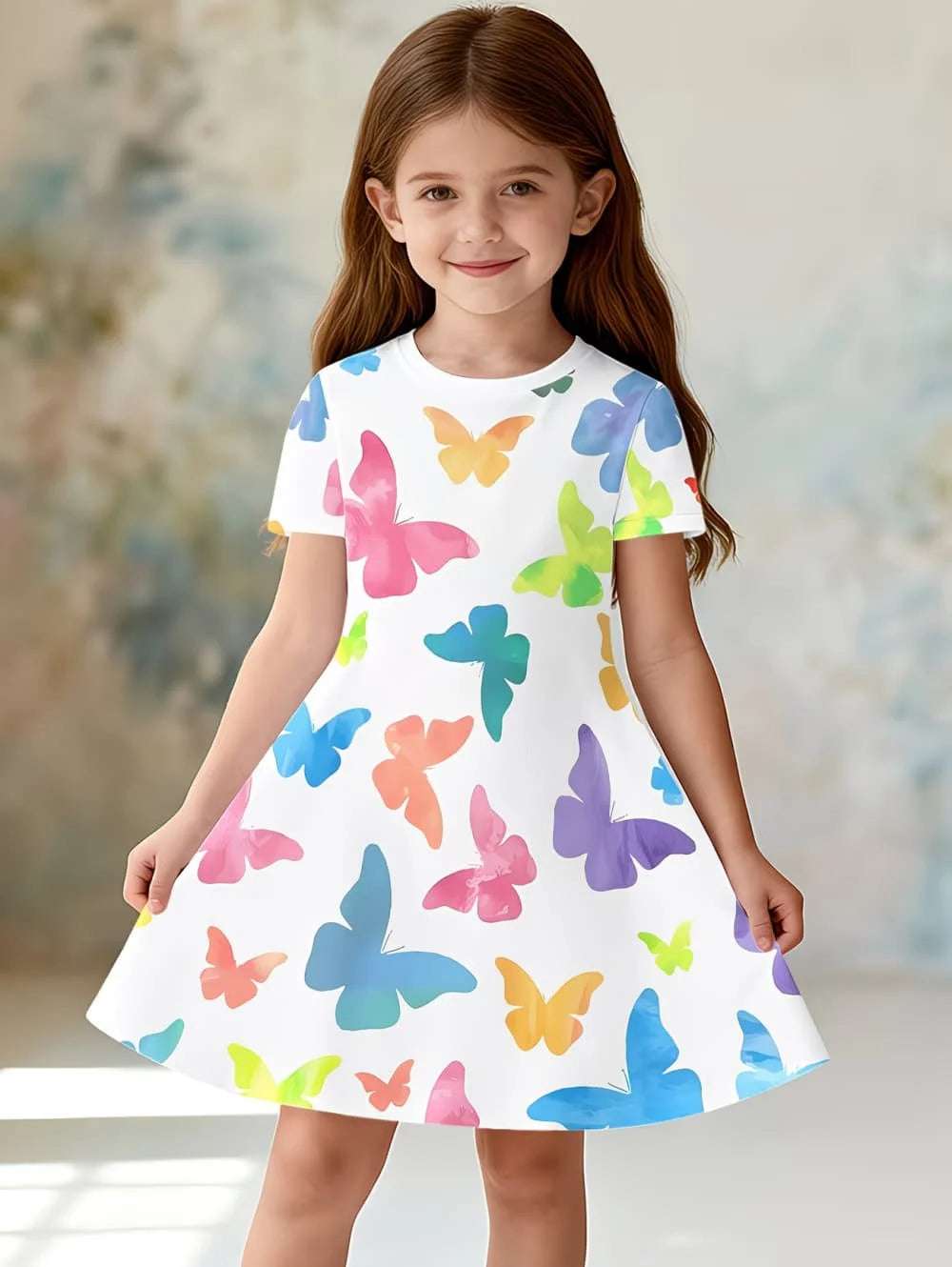 Beautiful Butterfly Printed Short Sleeve Dress