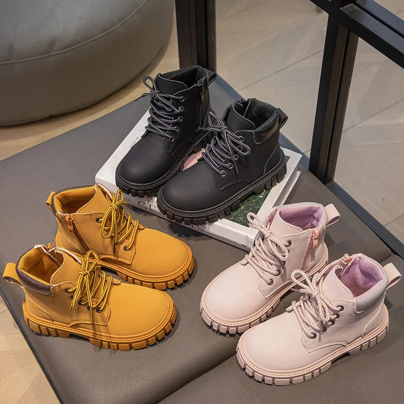 Boy Girl Short Non-Slip British Leather Boots