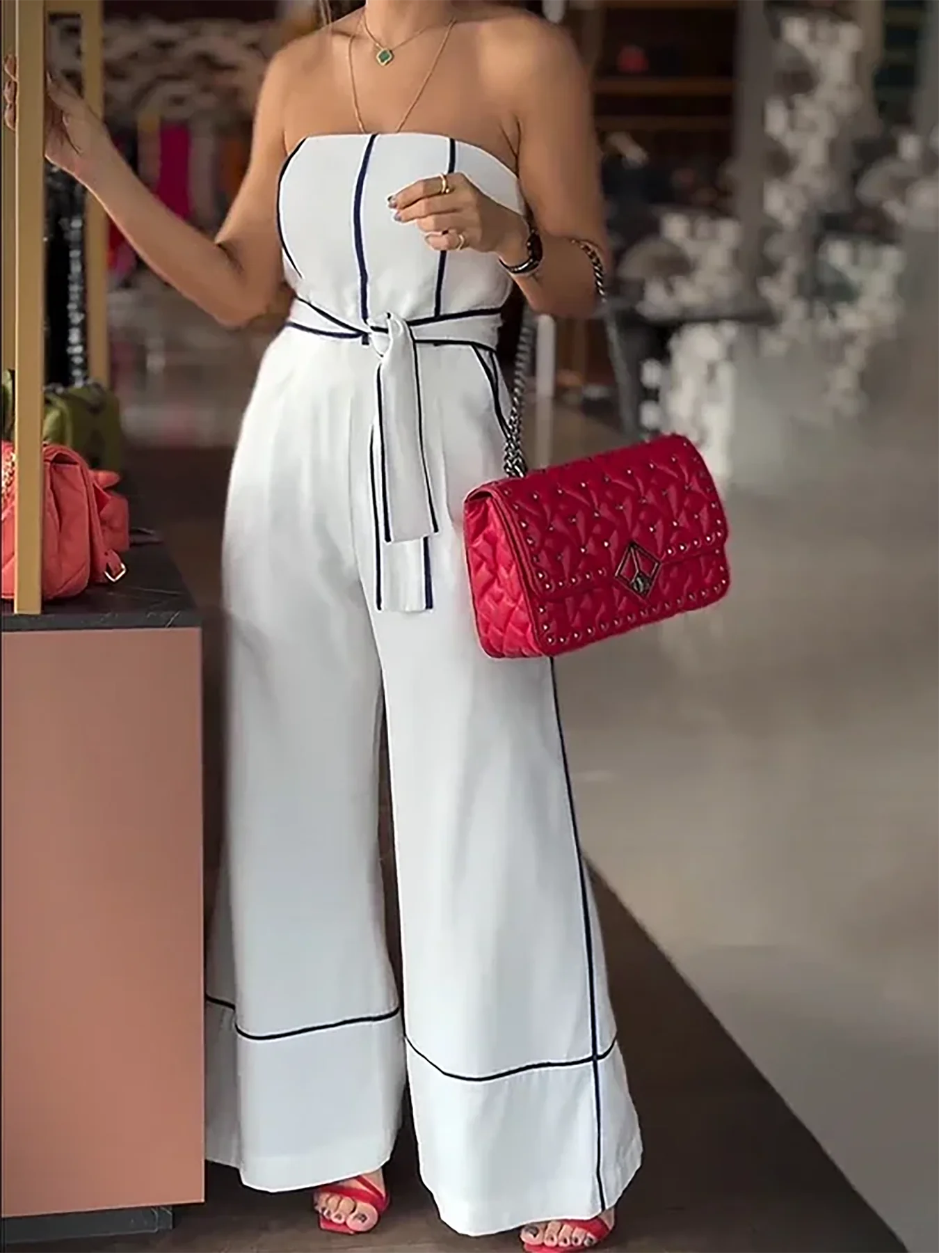 Chic Sleeveless Adjustable Waist Tie Wide-Leg Pants Jumpsuit