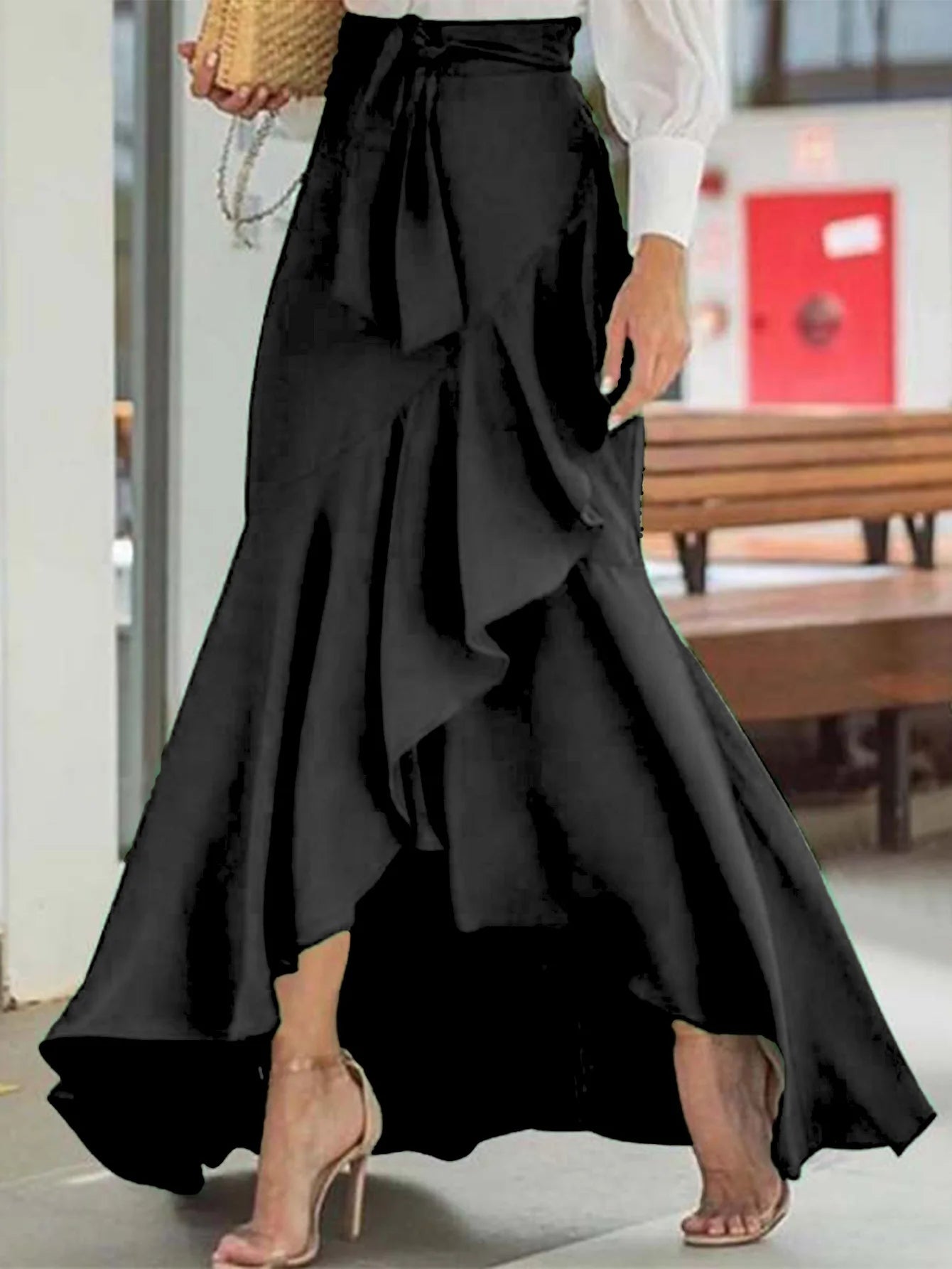 Elegant Solid High Waist Mermaid Ruffle Long Maxi Skirt
