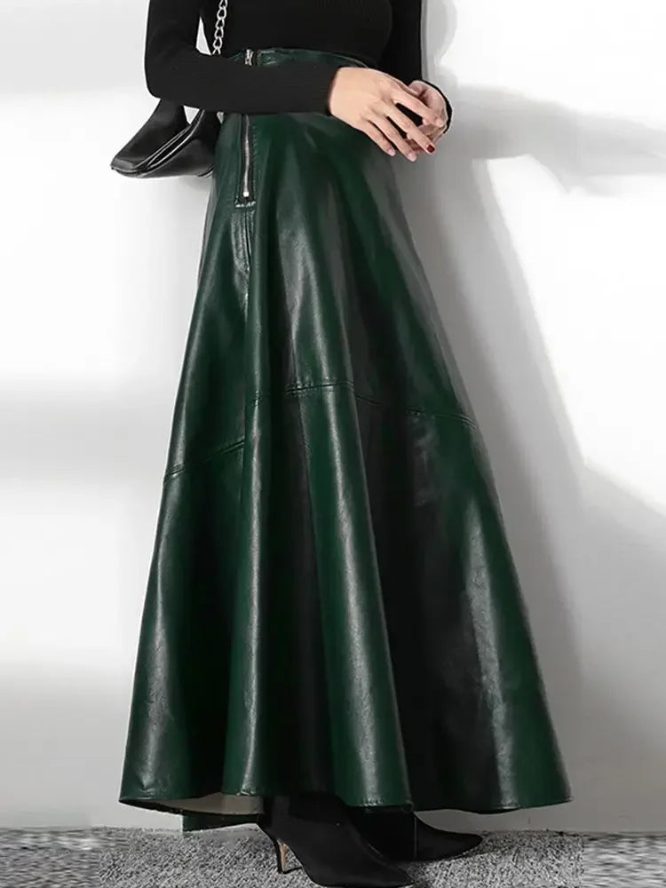 Leather Maxi Long High Waist Skirt
