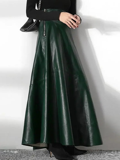 Leather Maxi Long High Waist Skirt