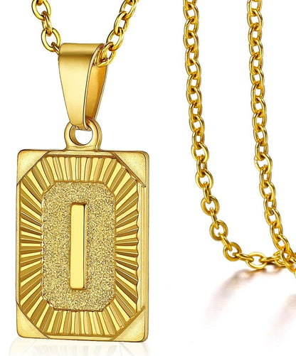 Initial Pendant Stainless Steel Letter Square Necklace