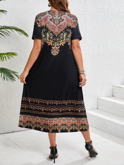 Bohemian floral casual short-sleeved large dress