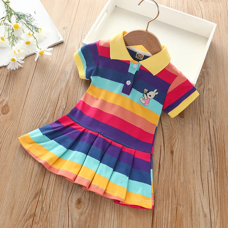 Cartoon rabbit rainbow strip baby girl dress