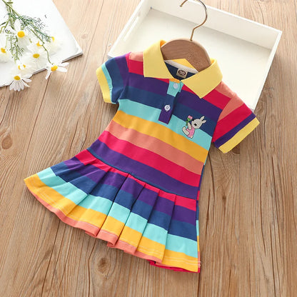 Cartoon rabbit rainbow strip baby girl dress