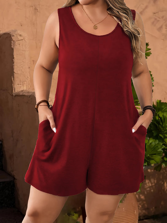 Plus Size Vest Romper Round Neck Jumpsuit