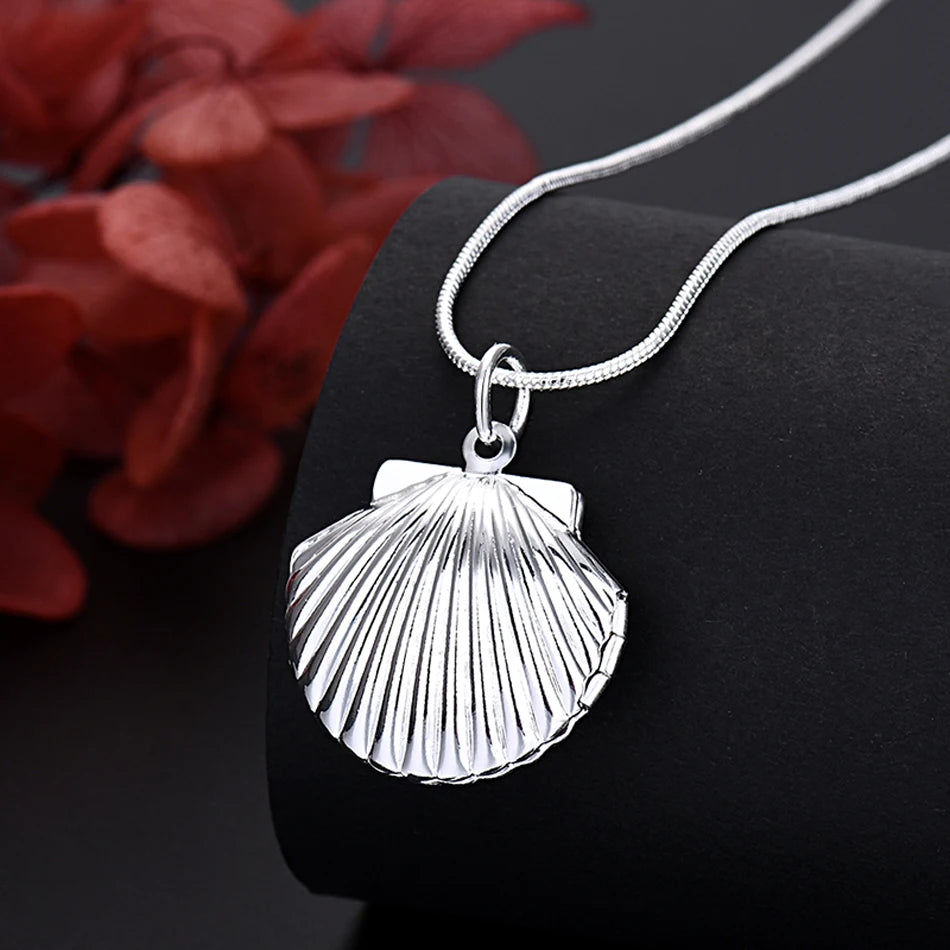 40-75cm 925 Sterling Silver seashell Photo open Frame Necklace