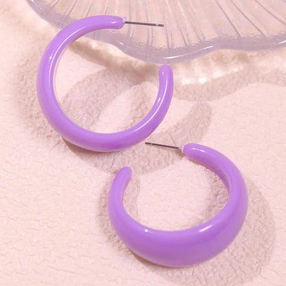 Macaroon Color C Shape Resin Acrylic Geometric Clip Earring Circle Ear Hoop Earrings